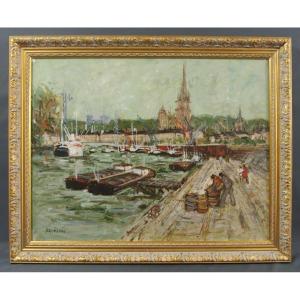 Table Joseph Raumann Barges In Rouen Around 1950