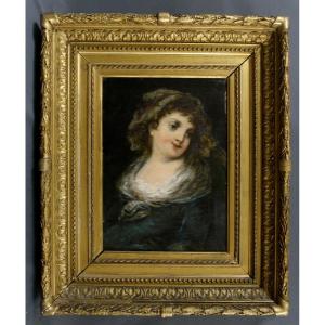 19th Century Painting Oil On Wood Portrait Of Woman