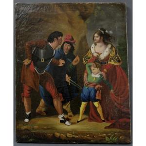 Painting 19th Spanish School Brigands Kidnapping