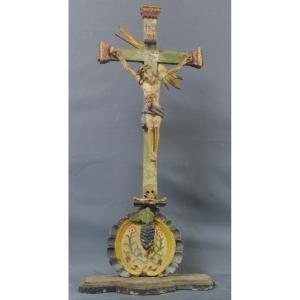 Crucifix Circa 1800 Polychrome Wood South America