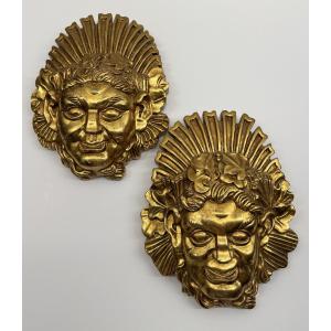 Art Deco Pair Of Gilded Wood Bacchus