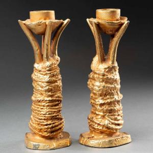 Pair Of Sculptural Candlesticks By Pierre Casenove For Fondica