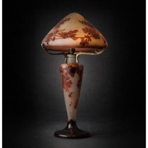 émile Gallé - Large Art Nouveau Pâte De Verre Mushroom Lamp Decorated With Vines And Grapes