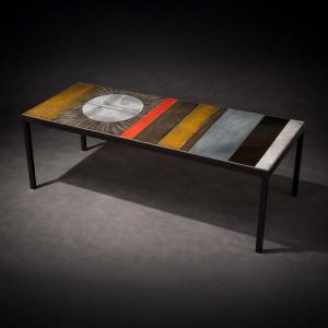 Roger Capron – “sun” Coffee Table, Circa 1975 – Glazed Ceramic And Metal Structure