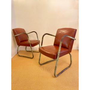 Pair Of Modernist Armchairs In The Style Of Marcel Breuer.