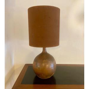 Large Enamelled Terracotta Lamp.