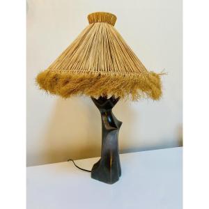 Black Glazed Ceramic Lamp In The Shape Of A Woman Attributed To Jacques Blin