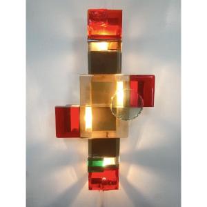 Light Sculpture Or Wall Light In Colored Glass.