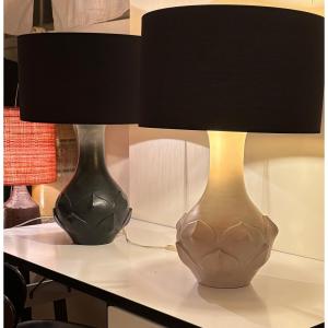 Pair Of Black And White Ceramic Lamps.