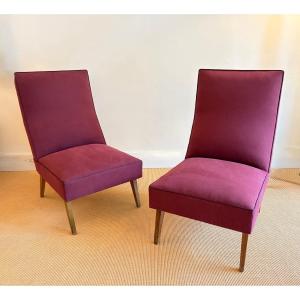 Pair Of 1950s Bordeaux Fabric Armchairs