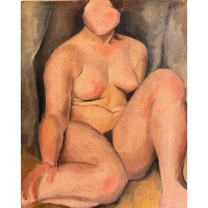 Female Nude, Oil On Canvas Mounted On Board, Circa 1950.