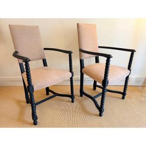 Pair Of Louis XIII Style Armchairs.