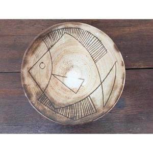 Fish-decorated Bowl By Jacques Pouchain, Dieulefit Workshop, France, 1960.