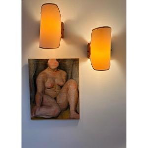 Pair Of Oak Wall Lights By Guillerme And Chambron For "votre Maison" Circa 1950.