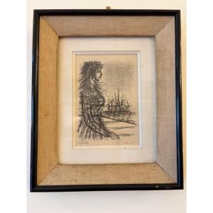 Jean Carzou, Lithograph, Woman At The Port.