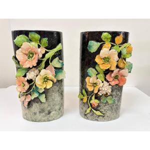 Pair Of Majolica Vases.