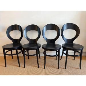 Suite Of 4 Baumann Bistro Chairs, Black Lacquered.