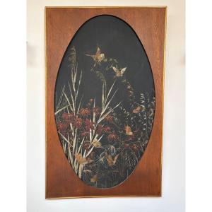 Large Art Nouveau-style Floral Panel, Oil On Canvas.