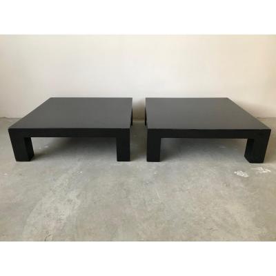 Pair Of Coffee Tables In Black Lacquered Wood, Circa 1970.