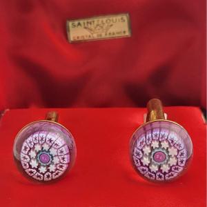 Cristallerie Saint-louis, Pair Of Cufflinks Made With “paperweights”.