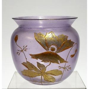 Small 1900 Vase In Parma Tinted Glass With Enameled And Gilded Poppy Decoration.