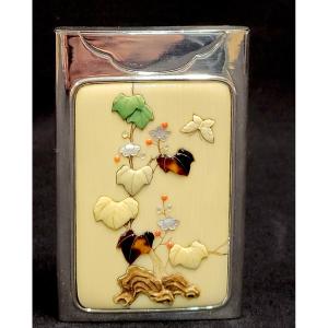 Card Case, Meiji Period Japan. Sterling Silver And Shibayama On Ivory.