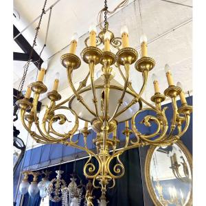 Chandelier With Opaline Globe, 19th Century