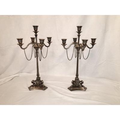 Candelabra Candlesticks In Silver Metal