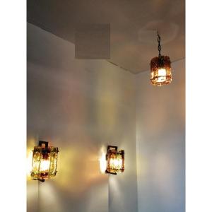 Pair Of Brutalist Sconces And Suspension