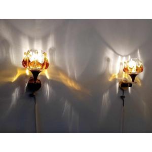 Pair Of 70s Oberglass Wall Lights From Vienna, Austria