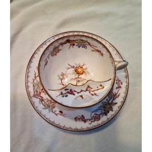 Rare Mustache Cup + Sargumines Saucer With Fismes Decor 19th Century