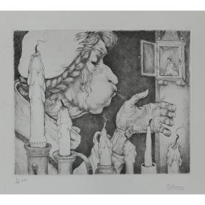 Nicolas Eekman "la Souffleuse De Bougies" - Gravure