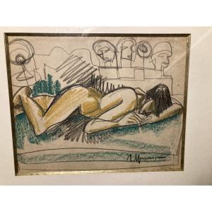Painting By Raymond Espinasse Of A Nude In The Studio. 20th Century. France