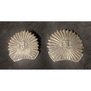 Pair Of Chin Strap Rosettes From A King's Bodyguard Helmet. Early 19th Century France.