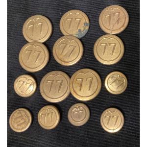 Set Of 14 77th Infantry Regiment Officer Buttons, Late 18th Century. French Revolution