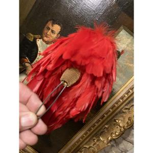 Plumet For Officer's Shako Or Kepi. In Falling Scarlet Rooster Feathers. 19th C. France.