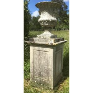 Pair Of Eighteenth Stone Vases On Pedestal