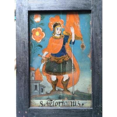 San Florianus, Central European Painting Under Glass XVIIIth