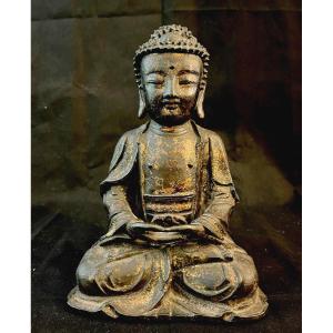 Buddha In Lacquered And Gilded Bronze, Seated In Dehyana Mudra