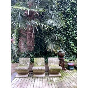 Set Of 6 "zig-zag" Armchairs In Reinforced Concrete
