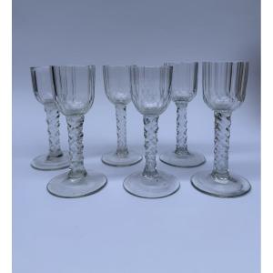 Set Of Six Faceted Crystal Glasses - 18th Century