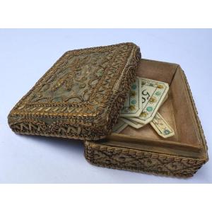 Straw Marquetry Box Containing Tokens - 18th Century