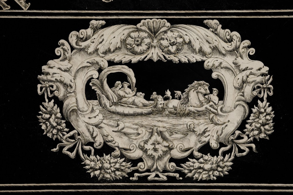 Piano in scagliola decorato con scene mitologiche-photo-3