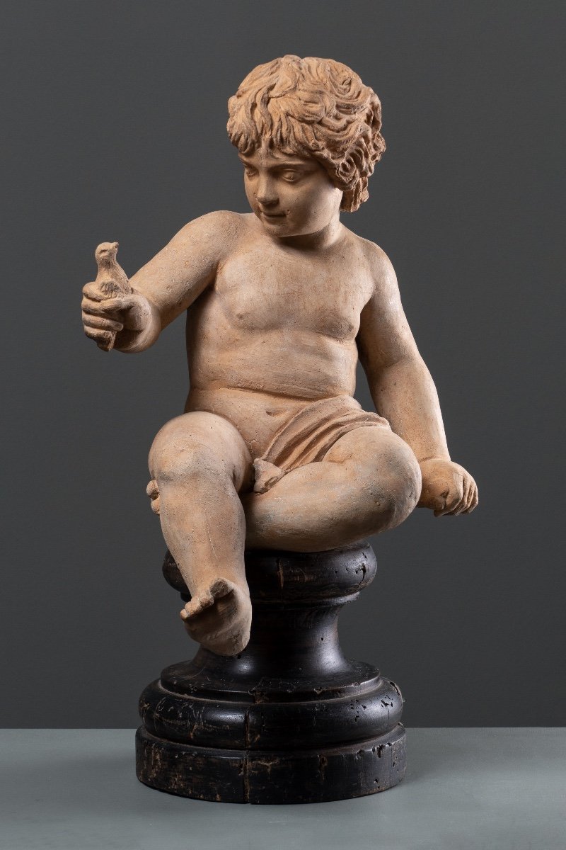 Figura italiana in terracotta di Ercole bambino, Roma, XVIII secolo, secondo Algardi