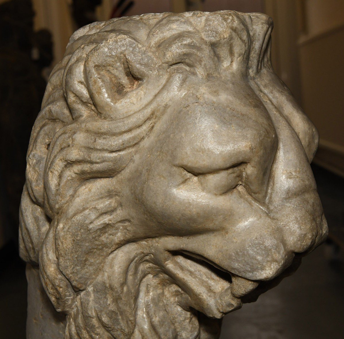Grande Tête De Fontaine De Lion En Marbre Romain, 1er-2e Siècle A.d.-photo-2