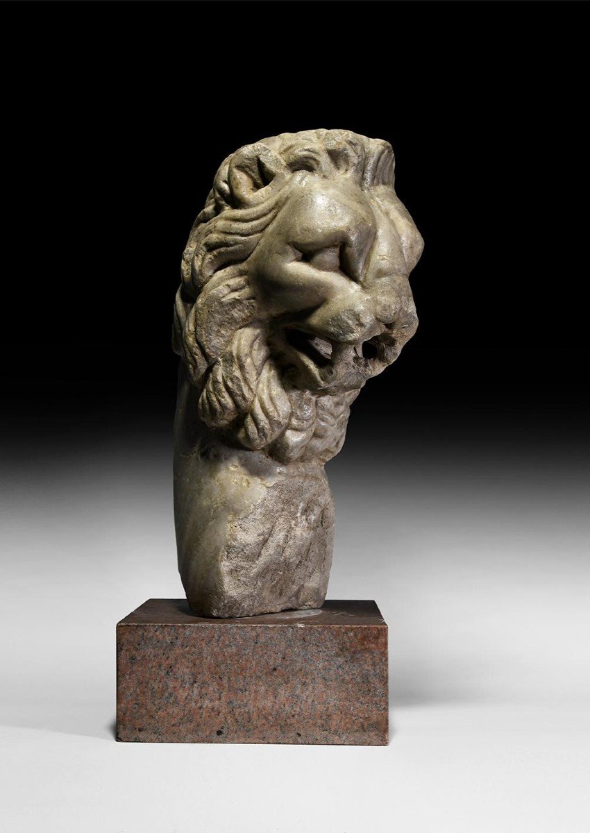 Grande Tête De Fontaine De Lion En Marbre Romain, 1er-2e Siècle A.d.
