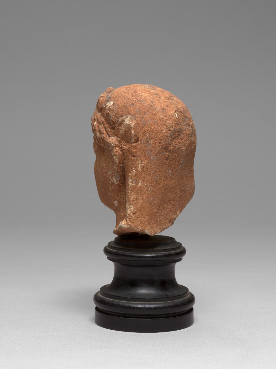 Antica testa in pietra calcarea cipriota di una devota femminile, VI-V secolo a.C-photo-4