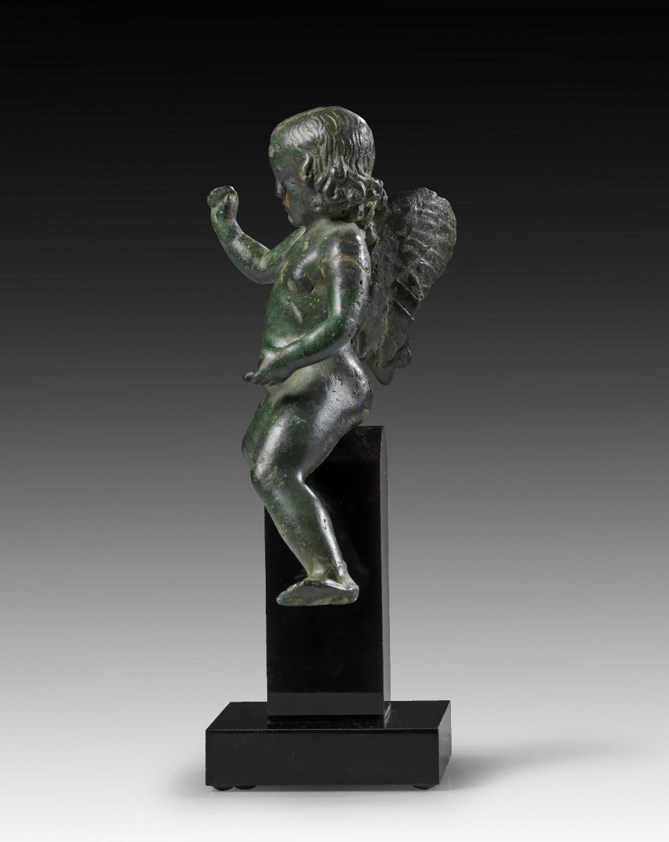 Antica Figura in Bronzo Romana di Eros che cavalca un delfino, Impero Romano-photo-2