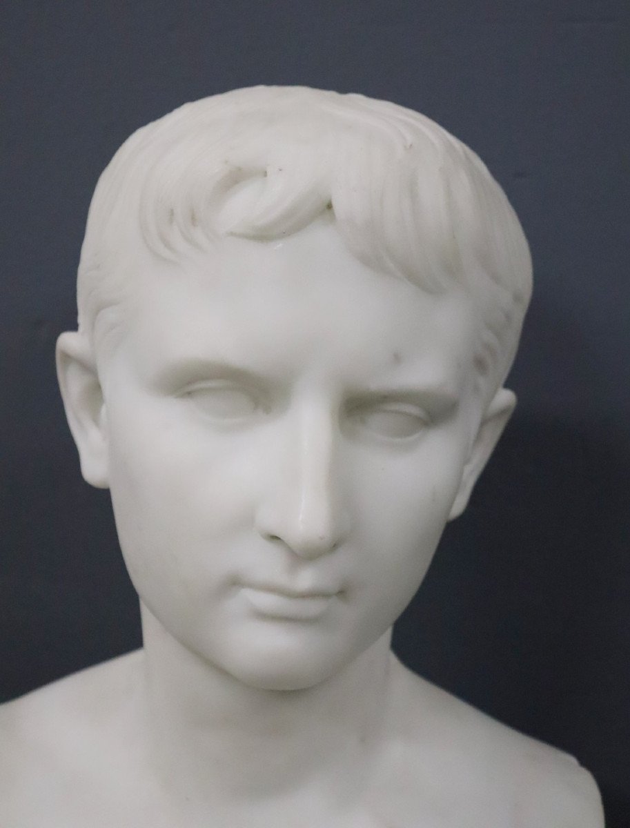 Antico busto italiano del XIX secolo dell'imperatore Ottaviano di Leone Clerici-photo-2