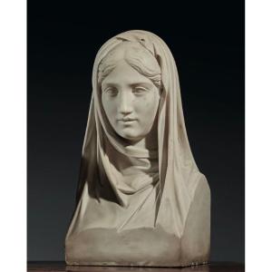 Busto Di Vestale In Marmo Italiano, XIX Secolo